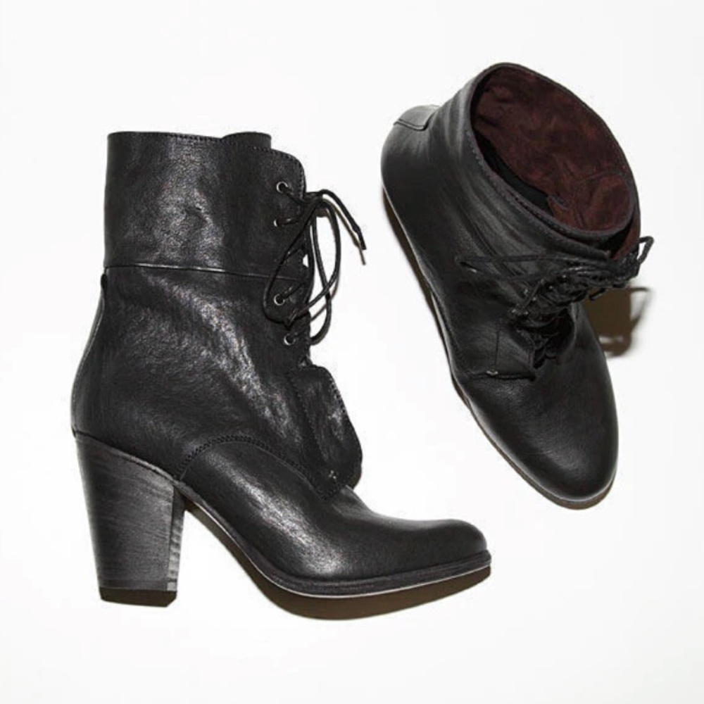 RAG & BONE Deacon Lace Up Black Leather Boot